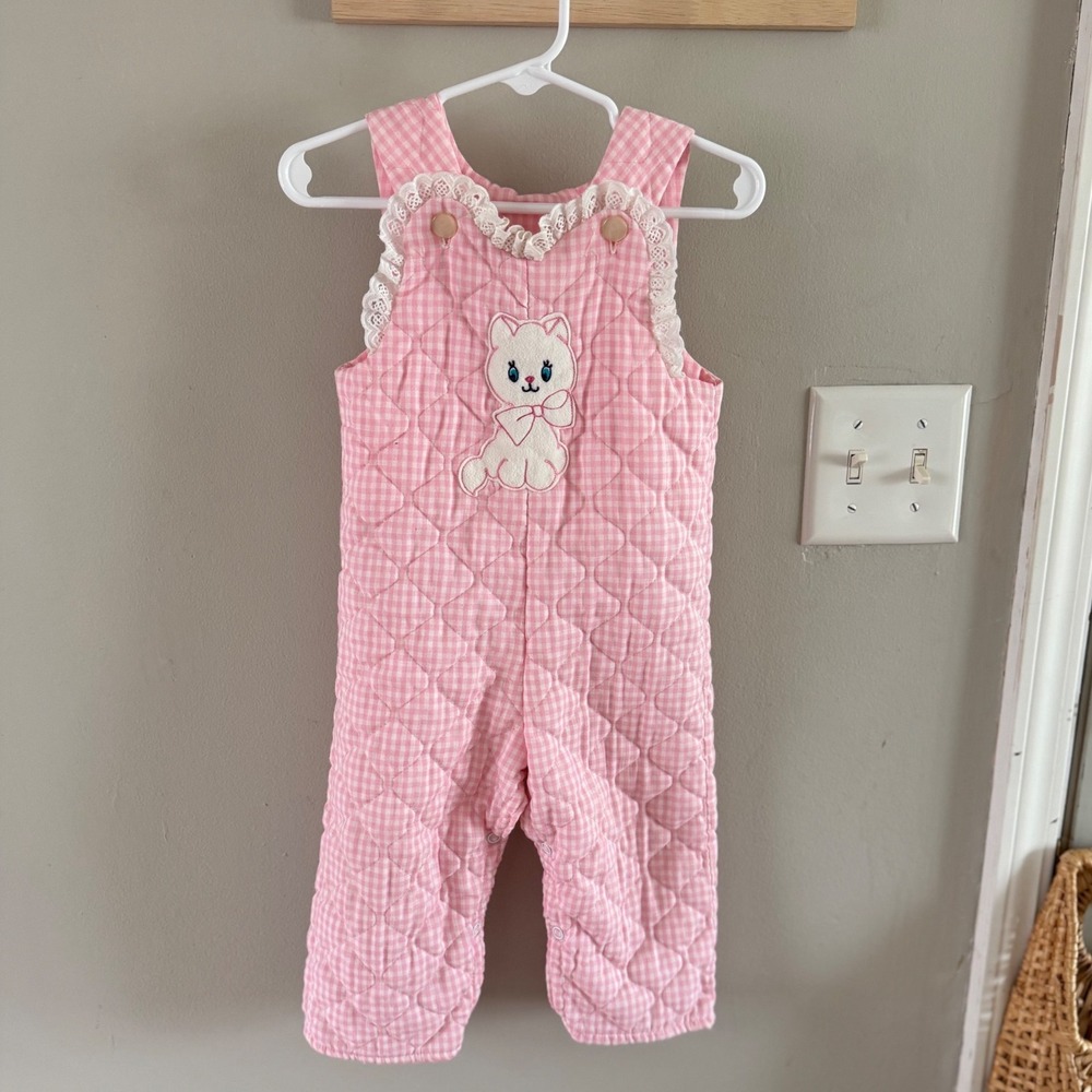 12/18m quilted cat overalls